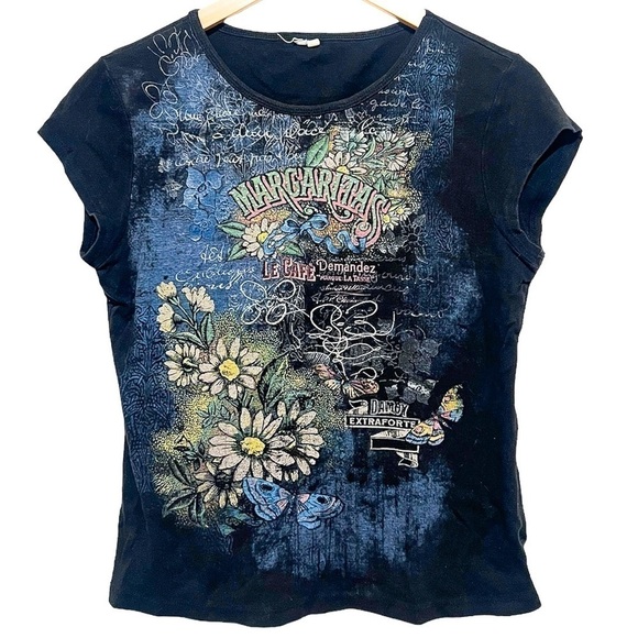 Vintage Susan Lawrence Margaritas Studded Sparkle Graphic Baby Tee Large - Picture 1 of 5